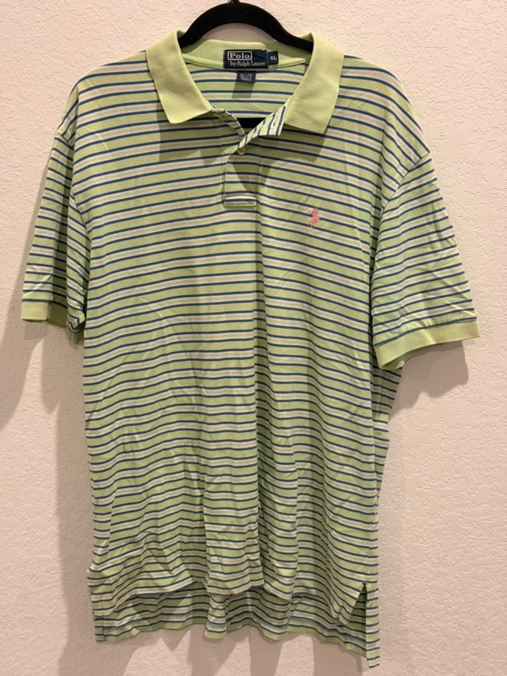 Ralph‎ Lauren Men’s Light Green Striped Polo with Navy & White Accents